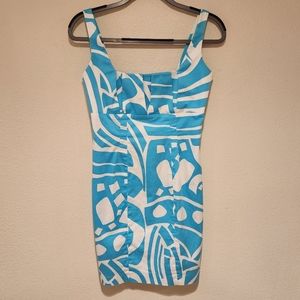 Calvin Klein Turquoise and White Tropical Dress